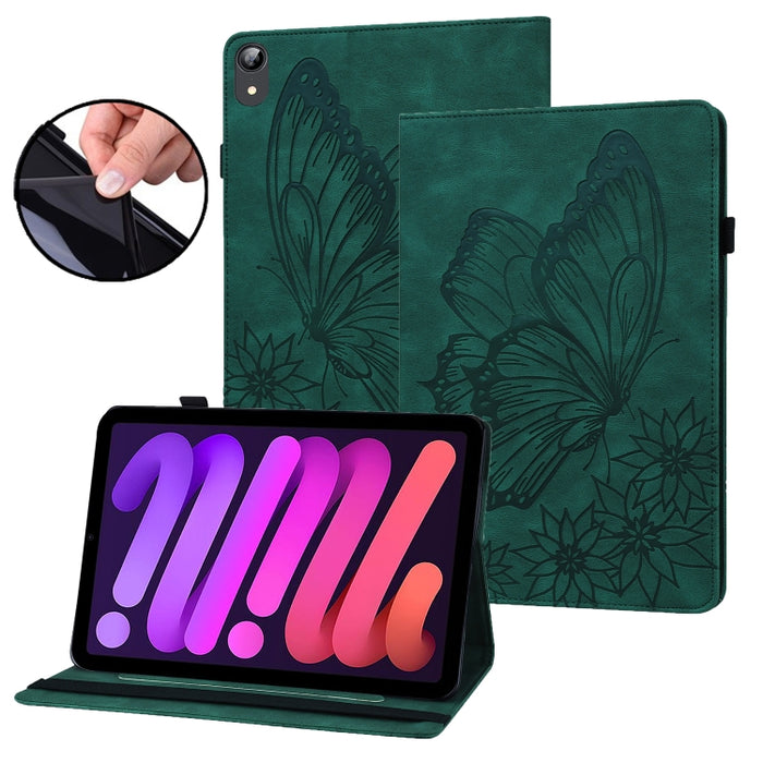 Estuche para tableta de cuero inteligente con relieve de mariposa grande