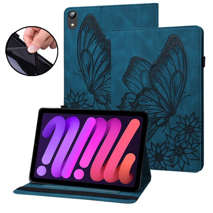 Estuche para tableta de cuero inteligente con relieve de mariposa grande