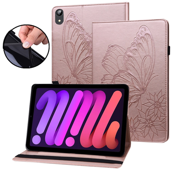Estuche para tableta de cuero inteligente con relieve de mariposa grande