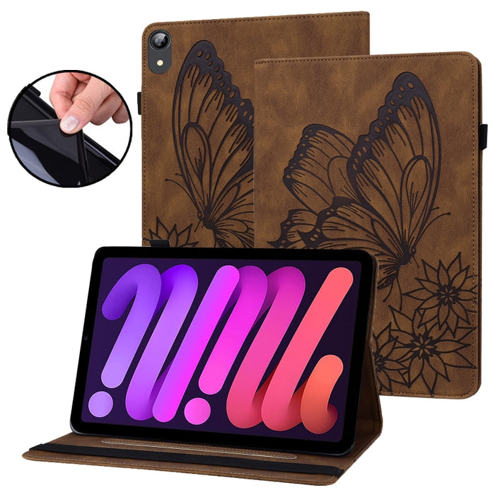 Estuche para tableta de cuero inteligente con relieve de mariposa grande
