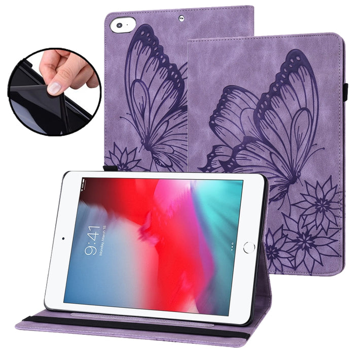 Estuche para tableta de cuero inteligente con relieve de mariposa grande