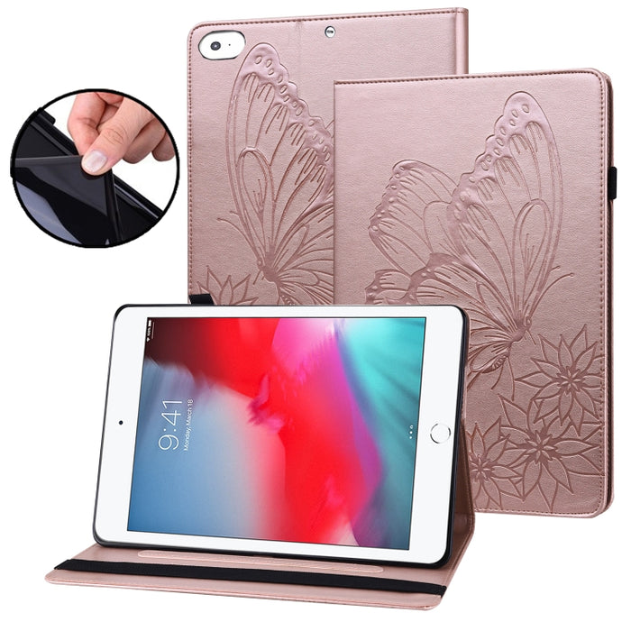 Estuche para tableta de cuero inteligente con relieve de mariposa grande