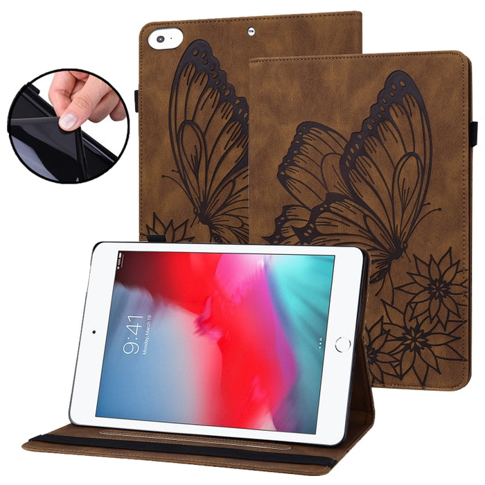 Estuche para tableta de cuero inteligente con relieve de mariposa grande