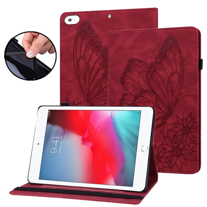Estuche para tableta de cuero inteligente con relieve de mariposa grande