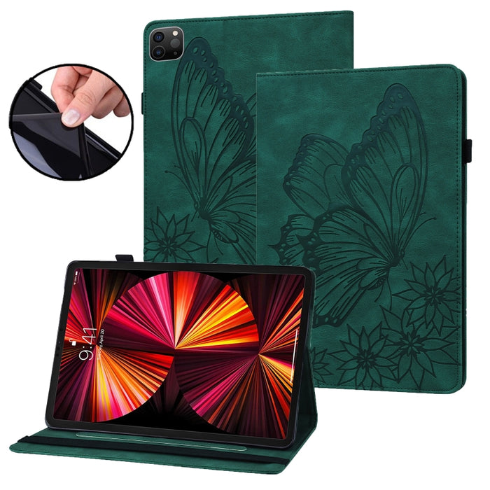 Estuche para tableta de cuero inteligente con relieve de mariposa grande