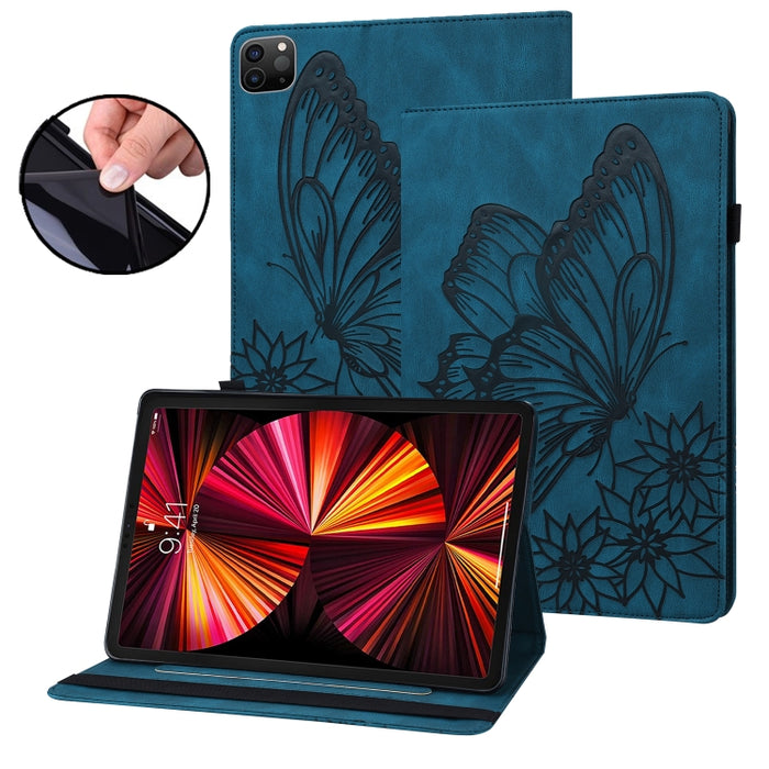 Estuche para tableta de cuero inteligente con relieve de mariposa grande