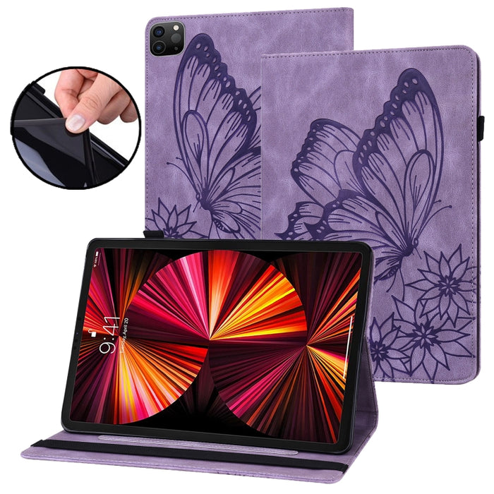 Estuche para tableta de cuero inteligente con relieve de mariposa grande