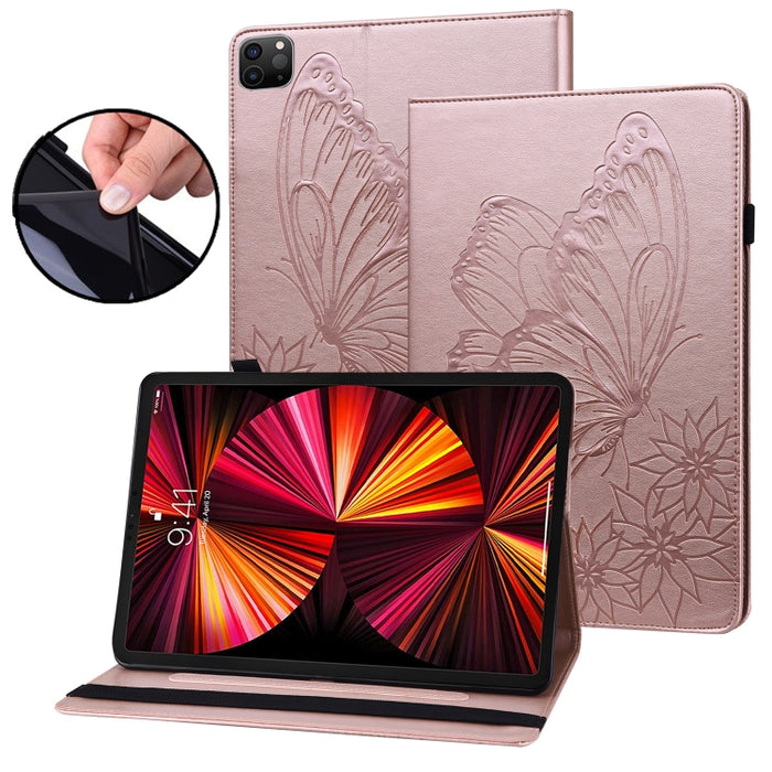 Estuche para tableta de cuero inteligente con relieve de mariposa grande