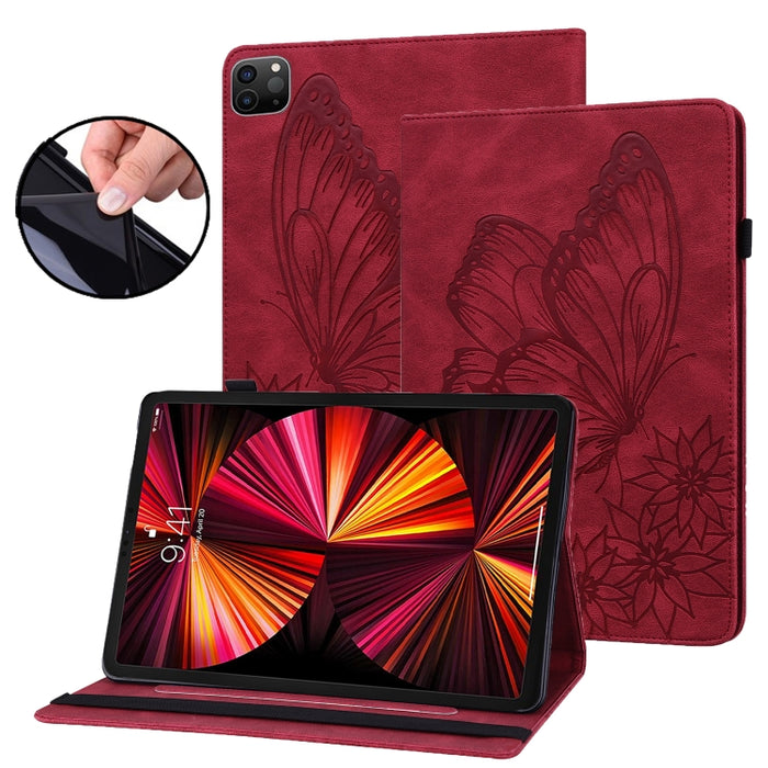 Estuche para tableta de cuero inteligente con relieve de mariposa grande