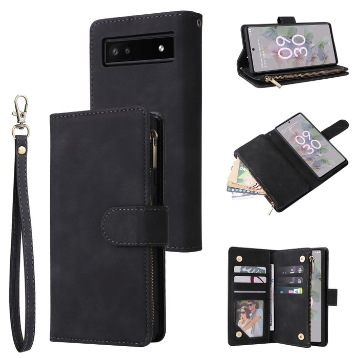 Estuche para teléfono de cuero con cremallera esmerilada multifuncional, For Samsung Galaxy A13 4G, For Samsung Galaxy A23, For OnePlus 9 Pro, For OnePlus 9, For Google Pixel 6 Pro, For Google Pixel 6a, For Google Pixel 7 5G, For Google Pixel 7 Pro 5G ...