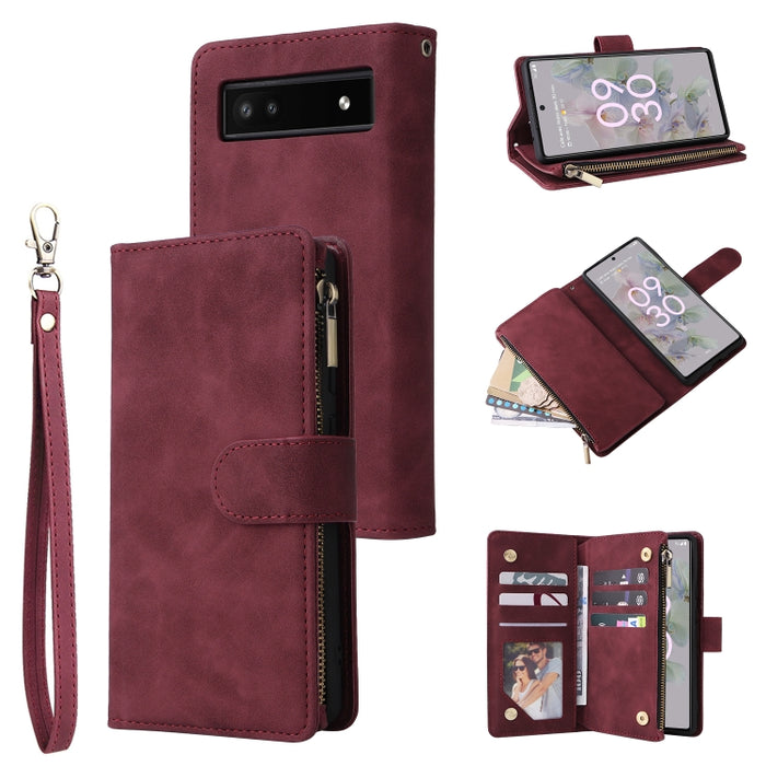 Estuche para teléfono de cuero con cremallera esmerilada multifuncional, For Samsung Galaxy A13 4G, For Samsung Galaxy A23, For OnePlus 9 Pro, For OnePlus 9, For Google Pixel 6 Pro, For Google Pixel 6a, For Google Pixel 7 5G, For Google Pixel 7 Pro 5G ...