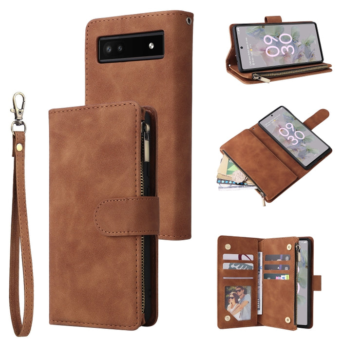 Estuche para teléfono de cuero con cremallera esmerilada multifuncional, For Samsung Galaxy A13 4G, For Samsung Galaxy A23, For OnePlus 9 Pro, For OnePlus 9, For Google Pixel 6 Pro, For Google Pixel 6a, For Google Pixel 7 5G, For Google Pixel 7 Pro 5G ...
