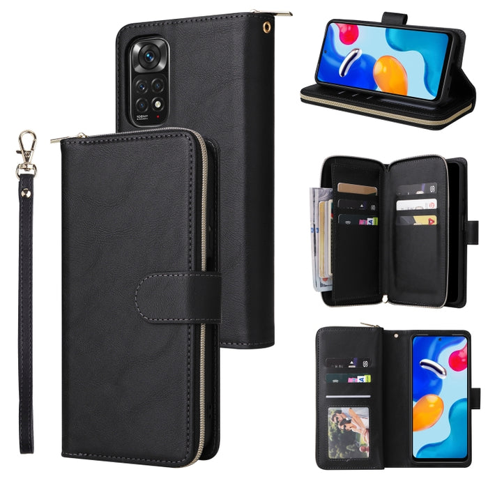 9 Ranuras para tarjetas Cremallera Monedero Funda de cuero para teléfono, For Xiaomi Redmi Note 11S, For Samsung Galaxy A23