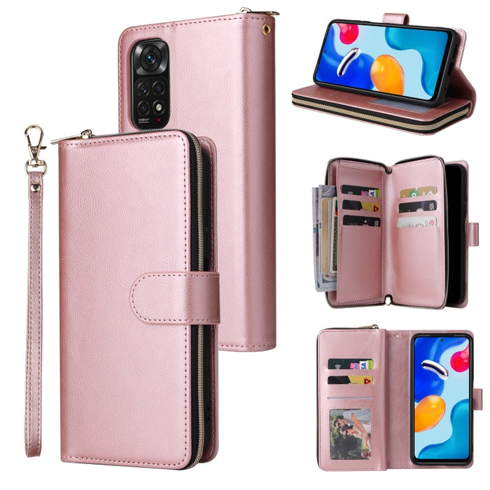 9 Ranuras para tarjetas Cremallera Monedero Funda de cuero para teléfono, For Xiaomi Redmi Note 11S, For Samsung Galaxy A23