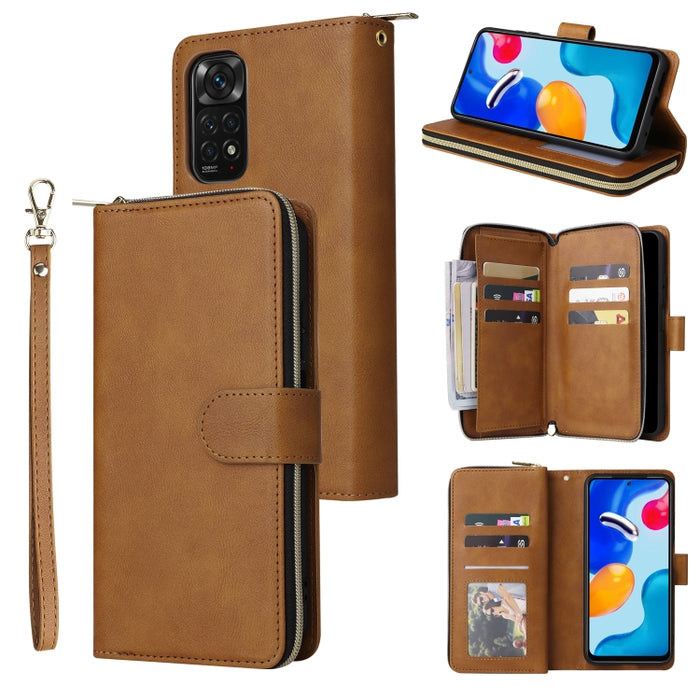 9 Ranuras para tarjetas Cremallera Monedero Funda de cuero para teléfono, For Xiaomi Redmi Note 11S, For Samsung Galaxy A23