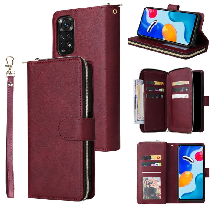 9 Ranuras para tarjetas Cremallera Monedero Funda de cuero para teléfono, For Xiaomi Redmi Note 11S, For Samsung Galaxy A23