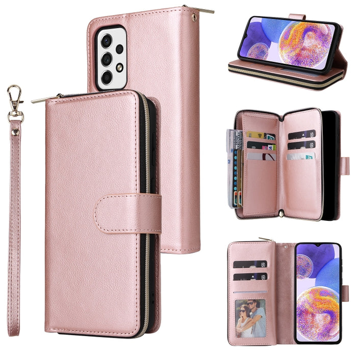 9 Ranuras para tarjetas Cremallera Monedero Funda de cuero para teléfono, For Xiaomi Redmi Note 11S, For Samsung Galaxy A23