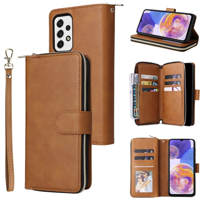 9 Ranuras para tarjetas Cremallera Monedero Funda de cuero para teléfono, For Xiaomi Redmi Note 11S, For Samsung Galaxy A23