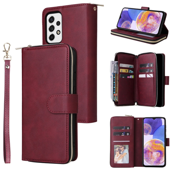 9 Ranuras para tarjetas Cremallera Monedero Funda de cuero para teléfono, For Xiaomi Redmi Note 11S, For Samsung Galaxy A23