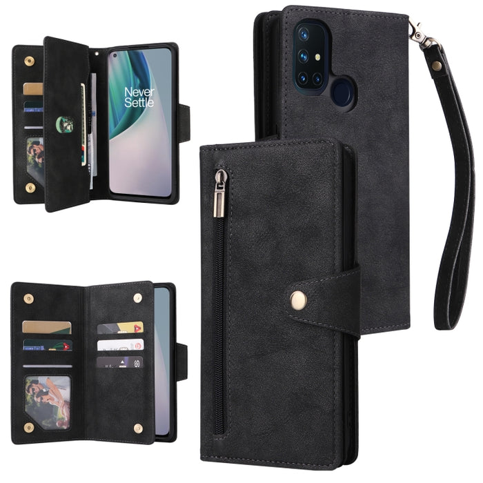 Caja de teléfono de cuero con tres pliegues para 9 tarjetas con hebilla de remache, For OnePlus Nord N10 5G, For Samsung Galaxy Note20, For OnePlus 10 Pro 5G, For Samsung Galaxy A23 4G, For Xiaomi 11T