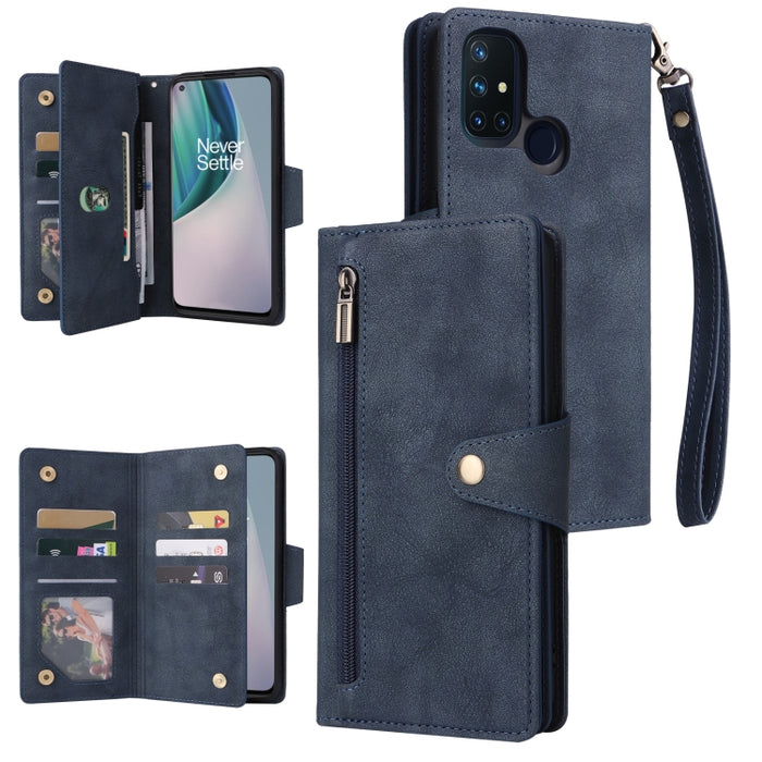 Caja de teléfono de cuero con tres pliegues para 9 tarjetas con hebilla de remache, For OnePlus Nord N10 5G, For Samsung Galaxy Note20, For OnePlus 10 Pro 5G, For Samsung Galaxy A23 4G, For Xiaomi 11T