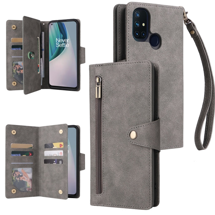 Caja de teléfono de cuero con tres pliegues para 9 tarjetas con hebilla de remache, For OnePlus Nord N10 5G, For Samsung Galaxy Note20, For OnePlus 10 Pro 5G, For Samsung Galaxy A23 4G, For Xiaomi 11T