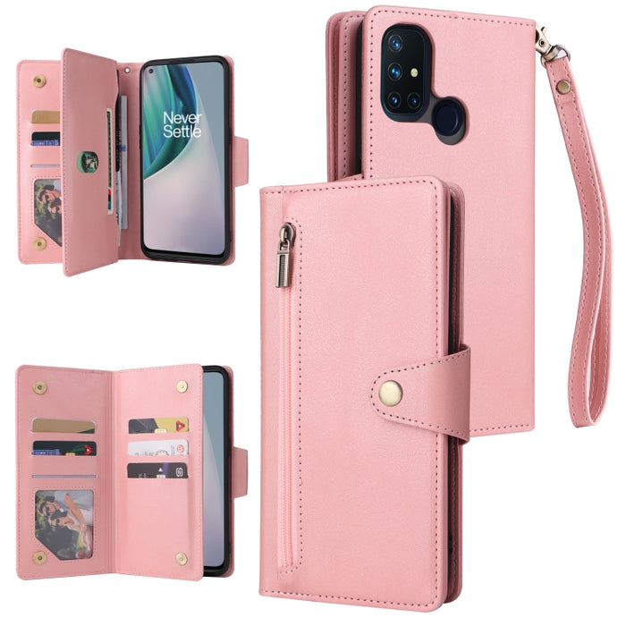 Caja de teléfono de cuero con tres pliegues para 9 tarjetas con hebilla de remache, For OnePlus Nord N10 5G, For Samsung Galaxy Note20, For OnePlus 10 Pro 5G, For Samsung Galaxy A23 4G, For Xiaomi 11T