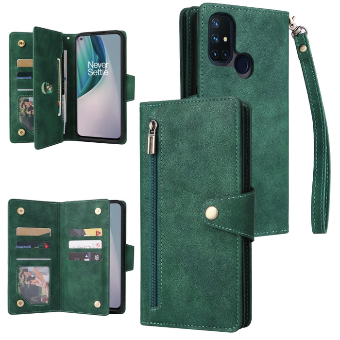 Caja de teléfono de cuero con tres pliegues para 9 tarjetas con hebilla de remache, For OnePlus Nord N10 5G, For Samsung Galaxy Note20, For OnePlus 10 Pro 5G, For Samsung Galaxy A23 4G, For Xiaomi 11T