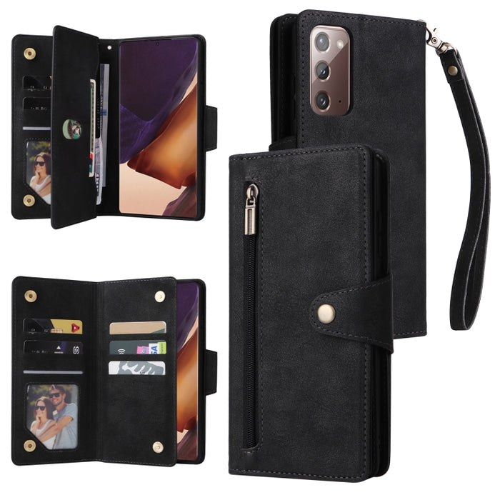 Caja de teléfono de cuero con tres pliegues para 9 tarjetas con hebilla de remache, For OnePlus Nord N10 5G, For Samsung Galaxy Note20, For OnePlus 10 Pro 5G, For Samsung Galaxy A23 4G, For Xiaomi 11T