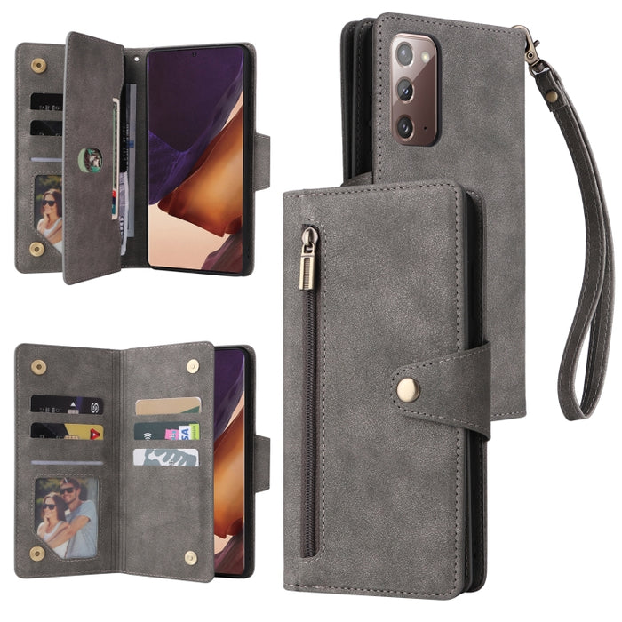 Caja de teléfono de cuero con tres pliegues para 9 tarjetas con hebilla de remache, For OnePlus Nord N10 5G, For Samsung Galaxy Note20, For OnePlus 10 Pro 5G, For Samsung Galaxy A23 4G, For Xiaomi 11T