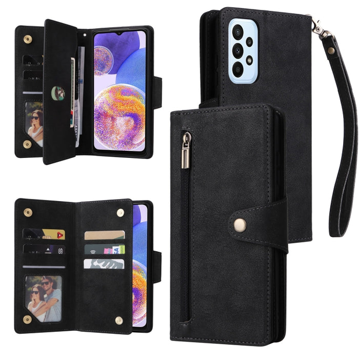 Caja de teléfono de cuero con tres pliegues para 9 tarjetas con hebilla de remache, For OnePlus Nord N10 5G, For Samsung Galaxy Note20, For OnePlus 10 Pro 5G, For Samsung Galaxy A23 4G, For Xiaomi 11T