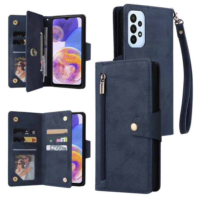 Caja de teléfono de cuero con tres pliegues para 9 tarjetas con hebilla de remache, For OnePlus Nord N10 5G, For Samsung Galaxy Note20, For OnePlus 10 Pro 5G, For Samsung Galaxy A23 4G, For Xiaomi 11T