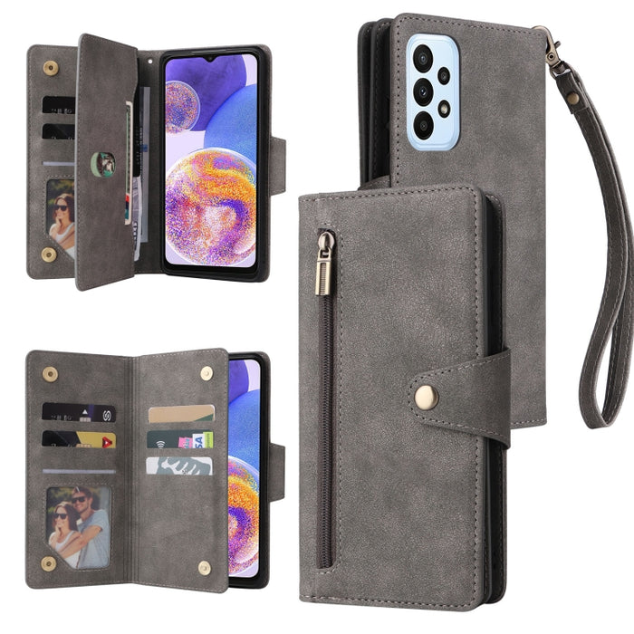 Caja de teléfono de cuero con tres pliegues para 9 tarjetas con hebilla de remache, For OnePlus Nord N10 5G, For Samsung Galaxy Note20, For OnePlus 10 Pro 5G, For Samsung Galaxy A23 4G, For Xiaomi 11T