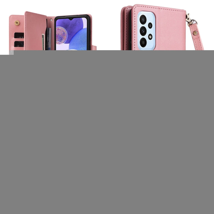 Caja de teléfono de cuero con tres pliegues para 9 tarjetas con hebilla de remache, For OnePlus Nord N10 5G, For Samsung Galaxy Note20, For OnePlus 10 Pro 5G, For Samsung Galaxy A23 4G, For Xiaomi 11T