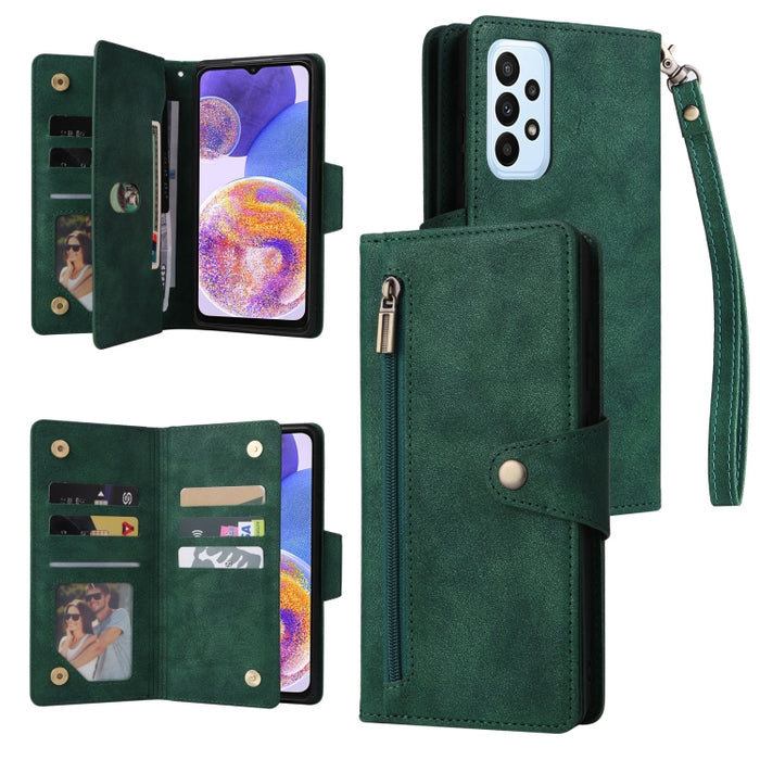 Caja de teléfono de cuero con tres pliegues para 9 tarjetas con hebilla de remache, For OnePlus Nord N10 5G, For Samsung Galaxy Note20, For OnePlus 10 Pro 5G, For Samsung Galaxy A23 4G, For Xiaomi 11T