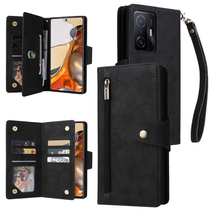 Caja de teléfono de cuero con tres pliegues para 9 tarjetas con hebilla de remache, For OnePlus Nord N10 5G, For Samsung Galaxy Note20, For OnePlus 10 Pro 5G, For Samsung Galaxy A23 4G, For Xiaomi 11T