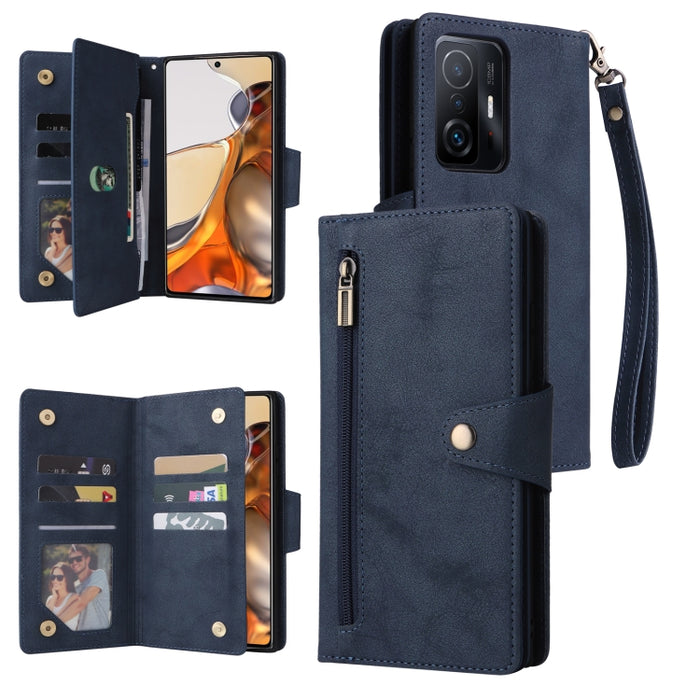 Caja de teléfono de cuero con tres pliegues para 9 tarjetas con hebilla de remache, For OnePlus Nord N10 5G, For Samsung Galaxy Note20, For OnePlus 10 Pro 5G, For Samsung Galaxy A23 4G, For Xiaomi 11T