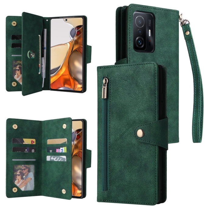 Caja de teléfono de cuero con tres pliegues para 9 tarjetas con hebilla de remache, For OnePlus Nord N10 5G, For Samsung Galaxy Note20, For OnePlus 10 Pro 5G, For Samsung Galaxy A23 4G, For Xiaomi 11T