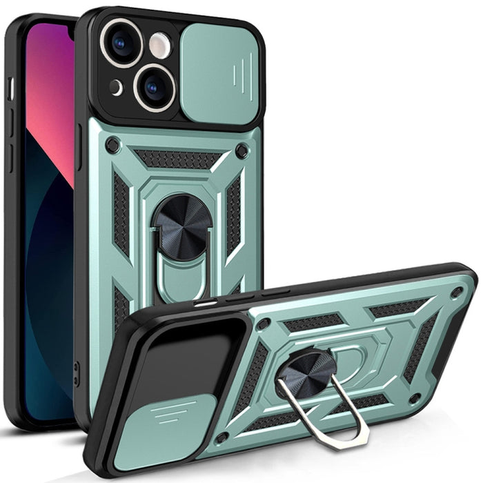 Diseño de cubierta de cámara deslizante Funda de teléfono TPU + PC