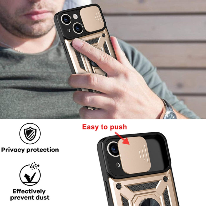 Diseño de cubierta de cámara deslizante Funda de teléfono TPU + PC