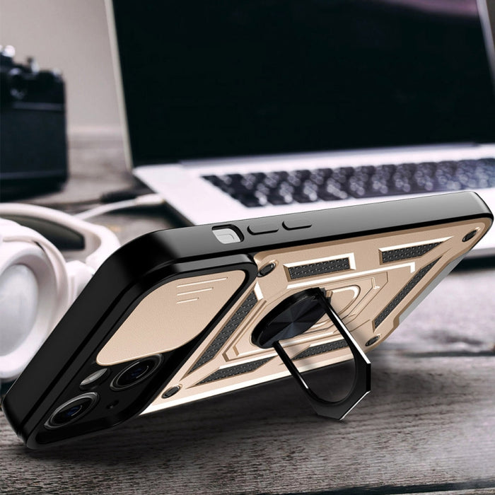 Diseño de cubierta de cámara deslizante Funda de teléfono TPU + PC