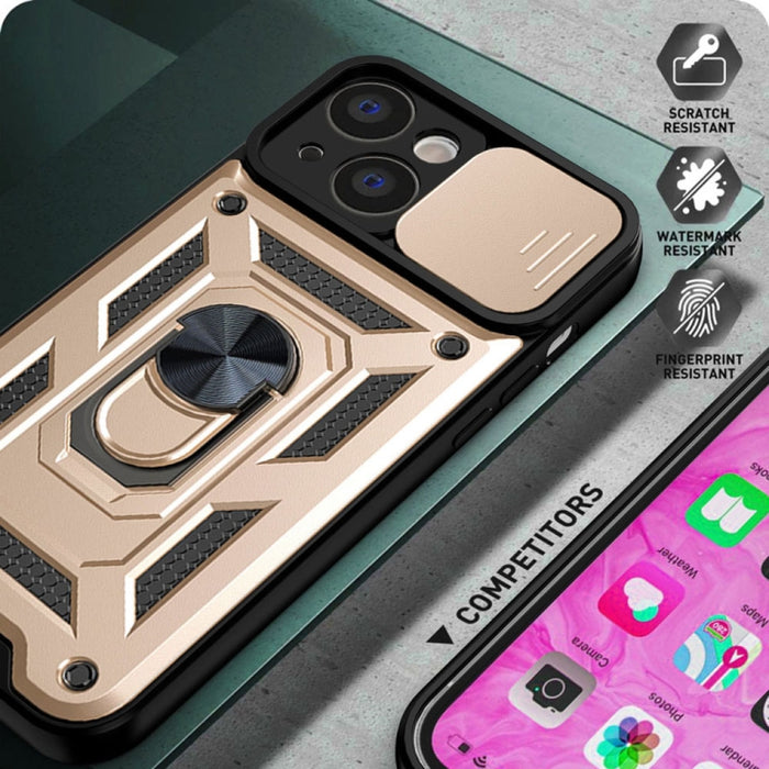 Diseño de cubierta de cámara deslizante Funda de teléfono TPU + PC