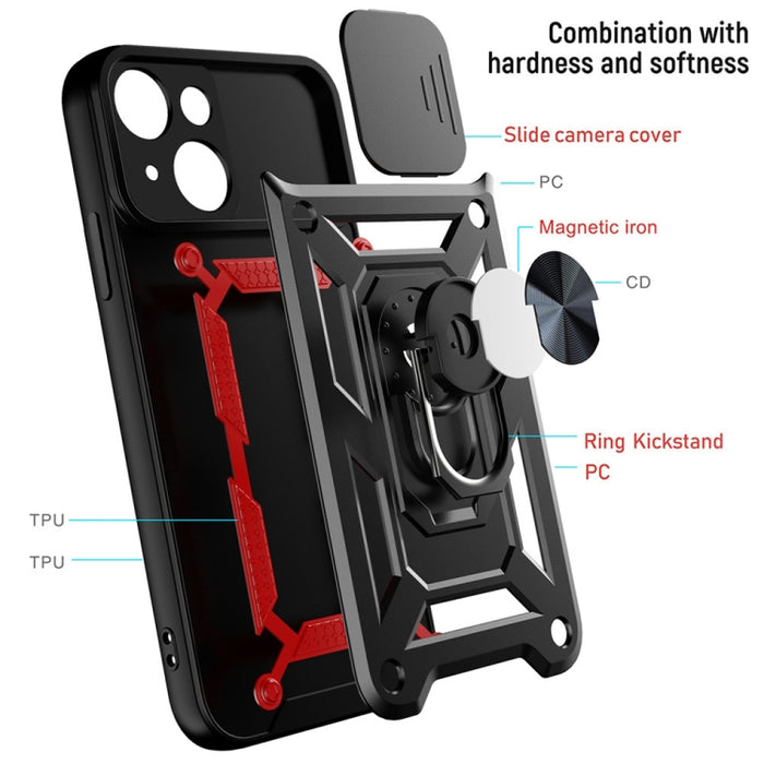 Diseño de cubierta de cámara deslizante Funda de teléfono TPU + PC