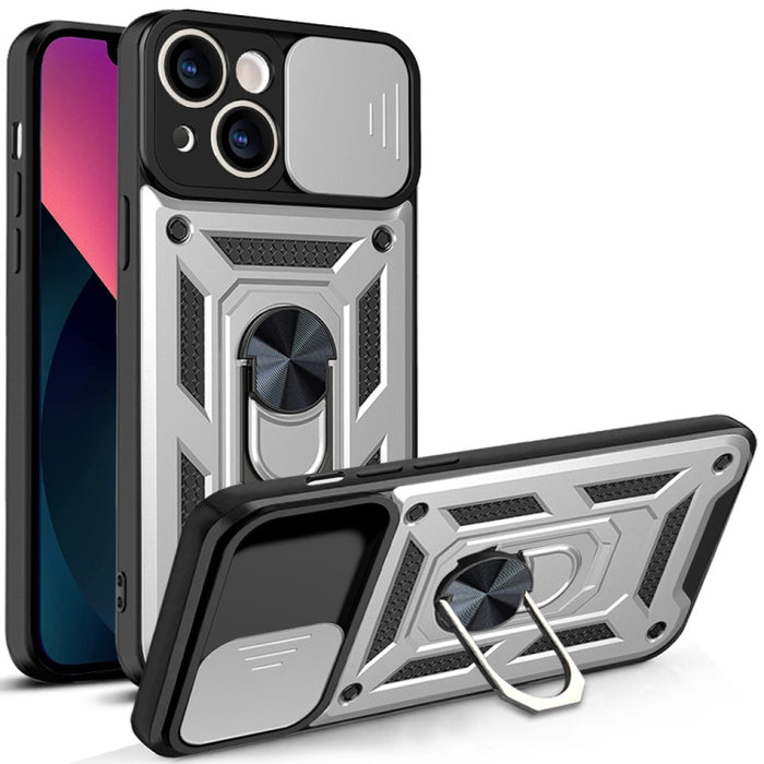 Diseño de cubierta de cámara deslizante Funda de teléfono TPU + PC