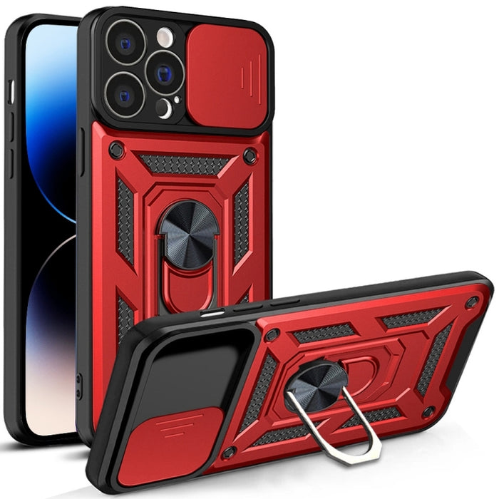 Diseño de cubierta de cámara deslizante Funda de teléfono TPU + PC