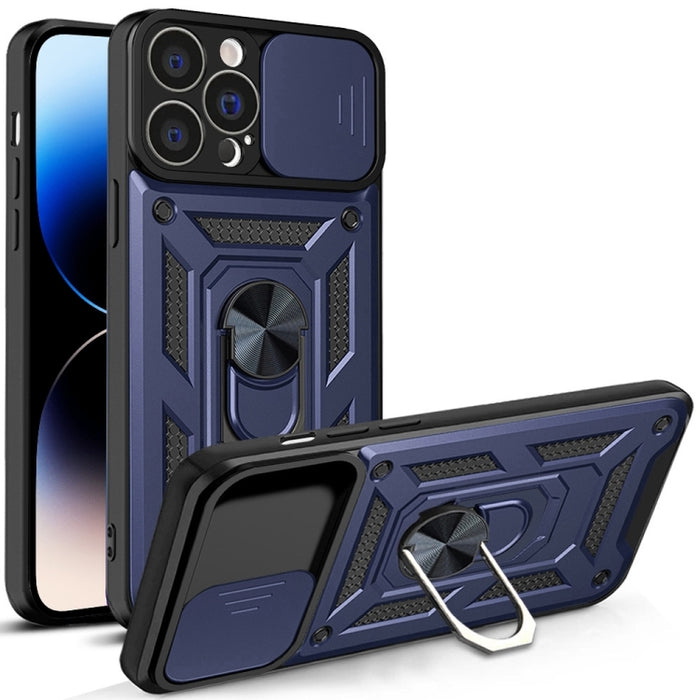 Diseño de cubierta de cámara deslizante Funda de teléfono TPU + PC