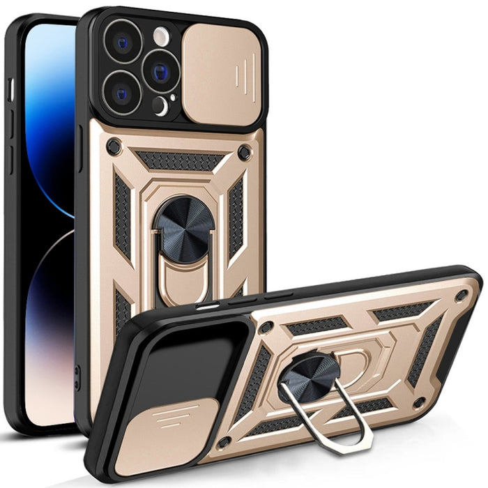 Diseño de cubierta de cámara deslizante Funda de teléfono TPU + PC