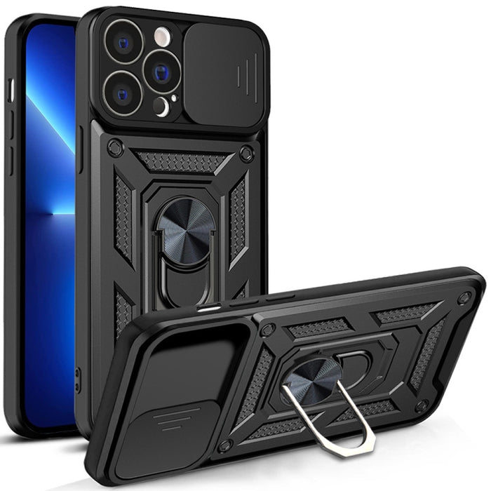 Diseño de cubierta de cámara deslizante Funda de teléfono TPU + PC