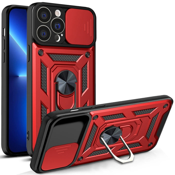 Diseño de cubierta de cámara deslizante Funda de teléfono TPU + PC