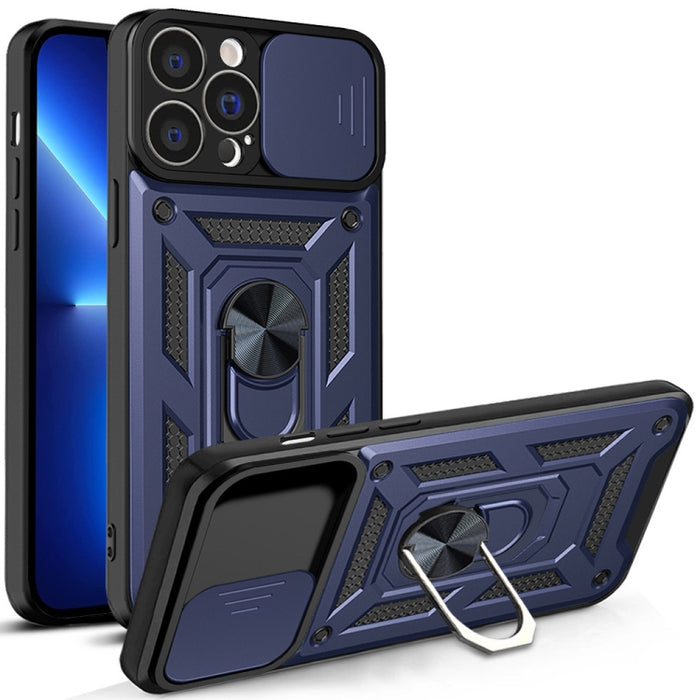 Diseño de cubierta de cámara deslizante Funda de teléfono TPU + PC